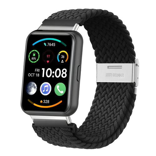 Nylon Adjustable Braided Strap, black, on a watch, 3/4 front view