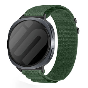 Alpine Nylon Strap, army green, on a watch, 3/4 front view