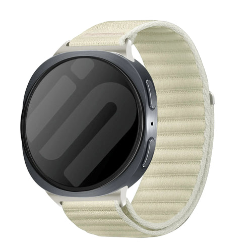Wave Nylon Strap, starlight, on a watch, 3/4 front view