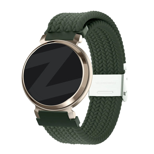 Woven Nylon Strap, green, on a watch, 3/4 front view