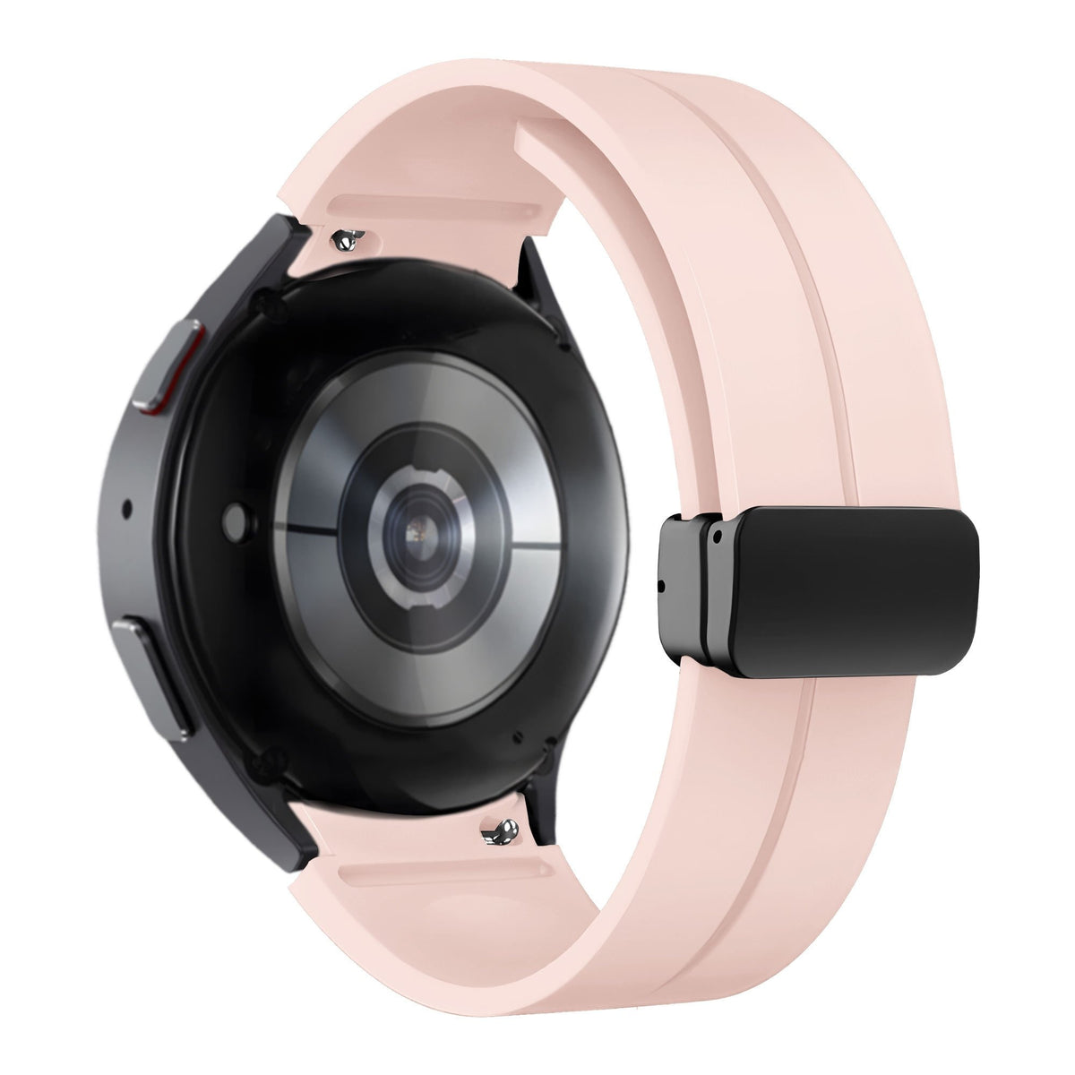 D-Buckle Silicone Strap, pink, on a watch, 3/4 front view