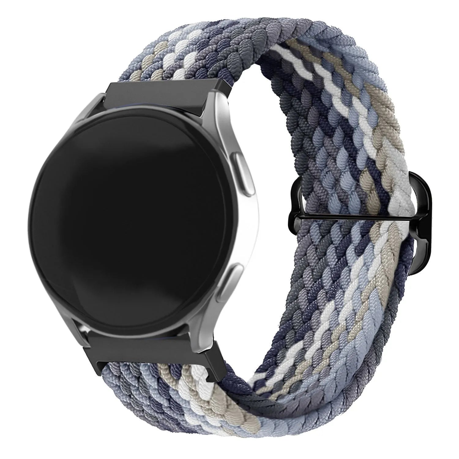 Nylon Adjustable Braided Strap, black/white, on a watch, 3/4 front view