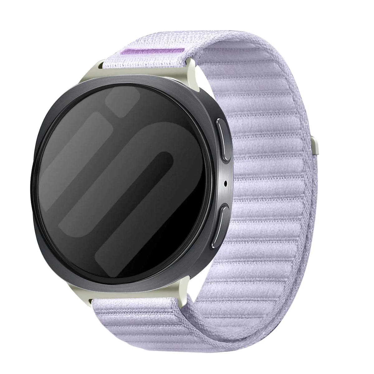 Wave Nylon Strap, light purple, on a watch, 3/4 front view