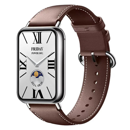 Leather Strap, dark brown, on a watch, 3/4 front view