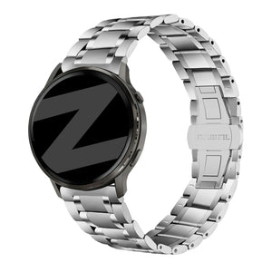 Steel Link Strap 'Deluxe', silver, on a watch, 3/4 front view