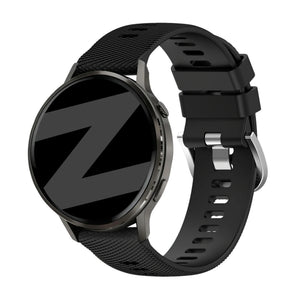 Silicone Strap 'Deluxe', black, on a watch, 3/4 front view