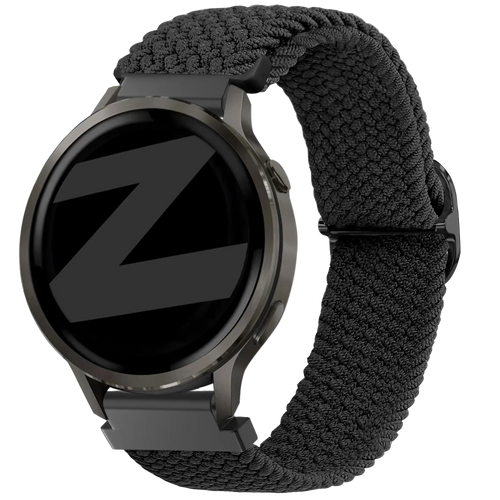 Braided Nylon Strap, black, on a watch, 3/4 front view