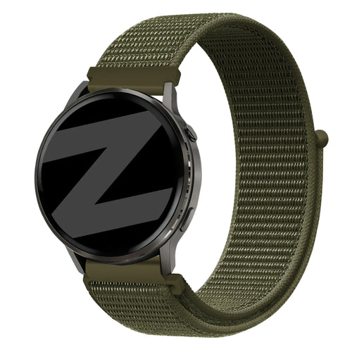 Nylon Loop Strap, olive, on a watch, 3/4 front view