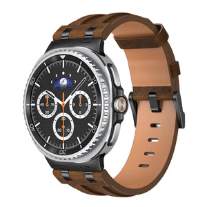 Solid Leather Strap, dark brown, on a watch, 3/4 front view