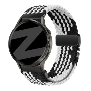 Nylon Braided Strap 'Parachute', black/white, on a watch, 3/4 front view