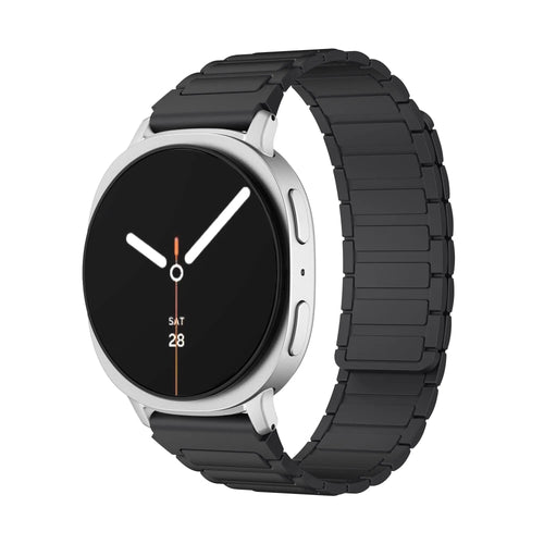 Magnetic Silicone Strap, black, on a watch, 3/4 front view