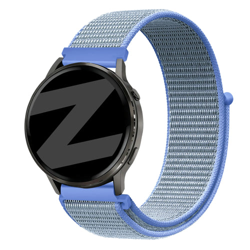 Nylon Loop Strap, light blue, on a watch, 3/4 front view
