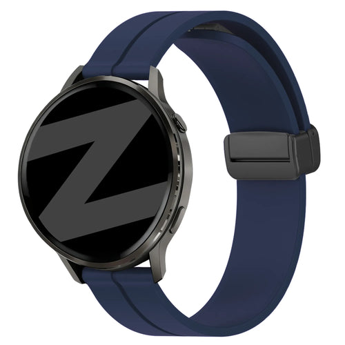 D-Buckle Silicone Strap, dark blue, on a watch, 3/4 front view