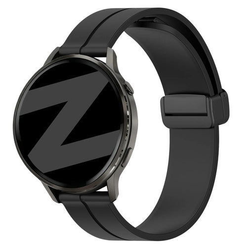 D-Buckle Silicone Strap, black, on a watch, 3/4 front view
