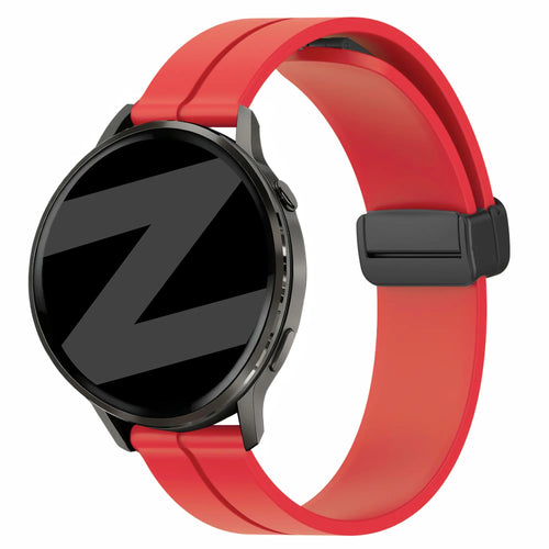 D-Buckle Silicone Strap, red, on a watch, 3/4 front view