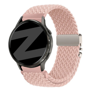 Nylon Braided Strap 'Parachute', pink, on a watch, 3/4 front view