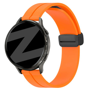 D-Buckle Silicone Strap, orange, on a watch, 3/4 front view