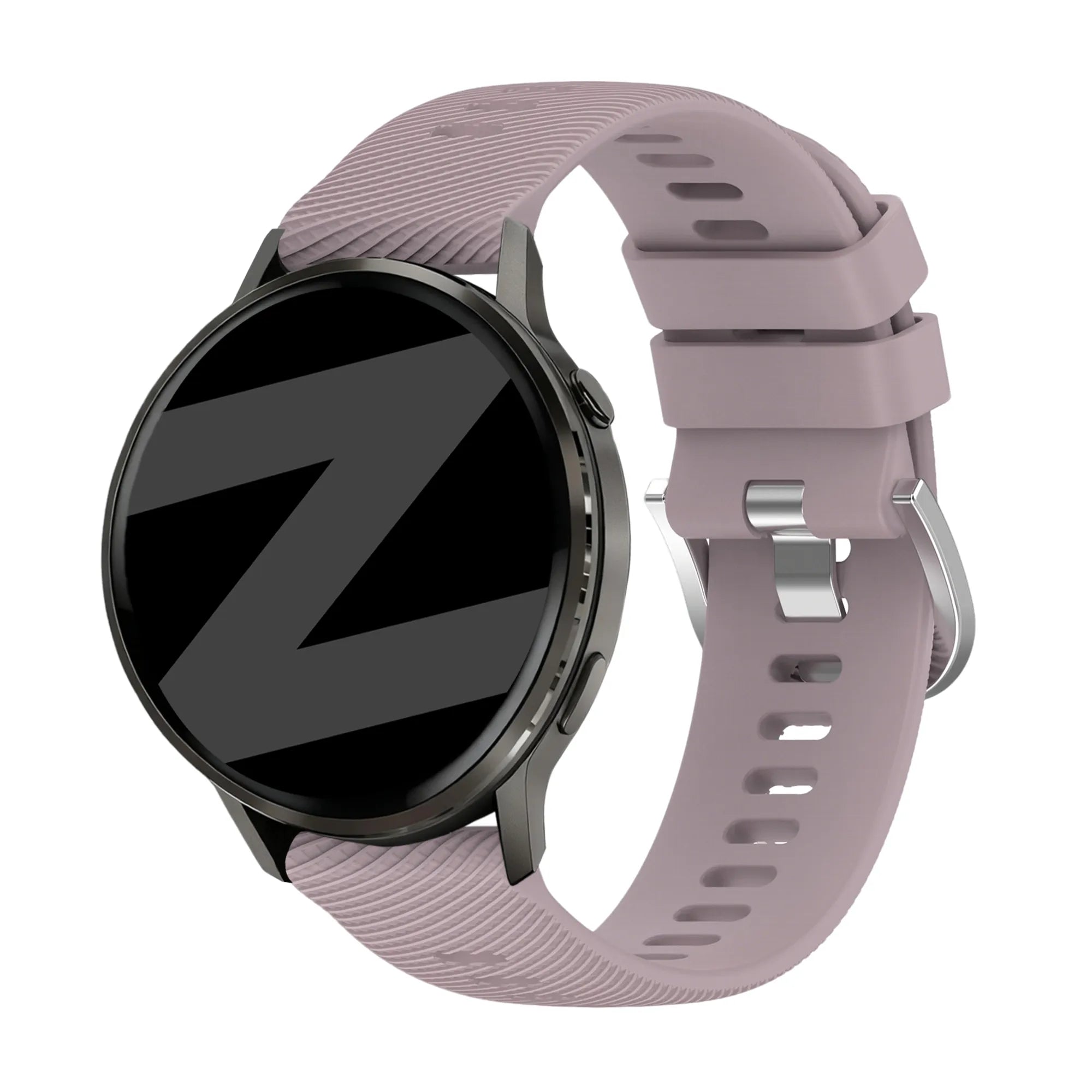 Silicone Strap 'Deluxe', lavender, on a watch, 3/4 front view