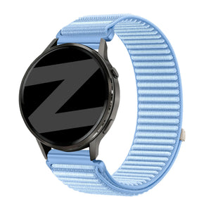 Nylon Strap 'Wave', light blue, on a watch, 3/4 front view