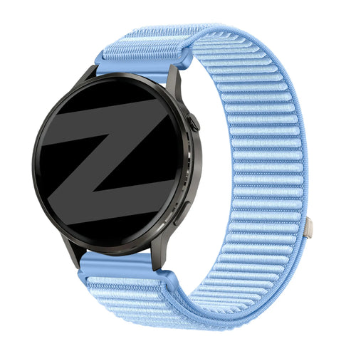 Nylon Strap 'Wave', light blue, on a watch, 3/4 front view