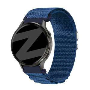 Nylon Alpine Strap, blue, on a watch, 3/4 front view