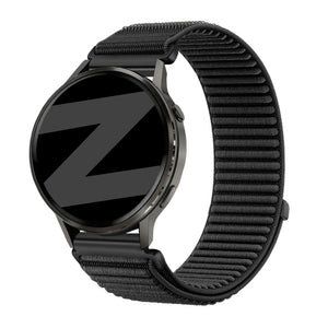 Nylon Strap 'Wave', black, on a watch, 3/4 front view