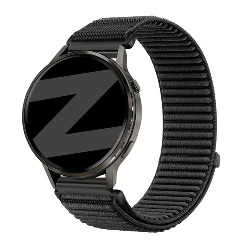 Nylon Strap 'Wave', black, on a watch, 3/4 front view