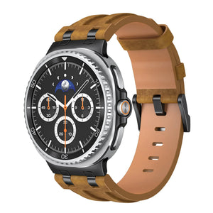 Solid Leather Strap, brown, on a watch, 3/4 front view