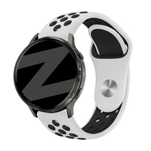 Silicone Sport Strap 'Deluxe', white/black, on a watch, 3/4 front view
