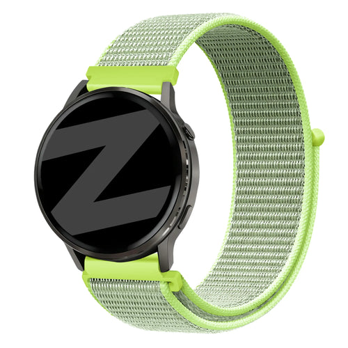 Nylon Loop Strap, flash yellow, on a watch, 3/4 front view