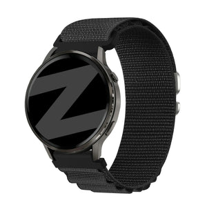Nylon Alpine Strap, black, on a watch, 3/4 front view