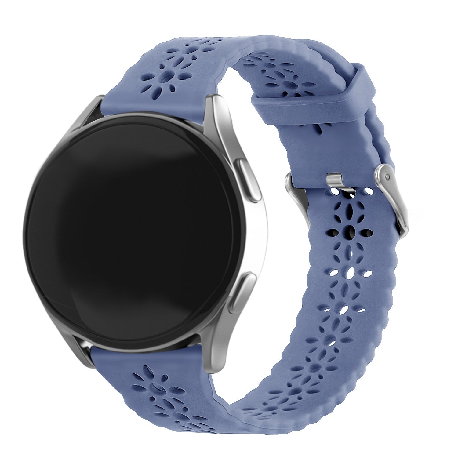 Patterned Silicone Strap, lavender grey, on a watch, 3/4 front view
