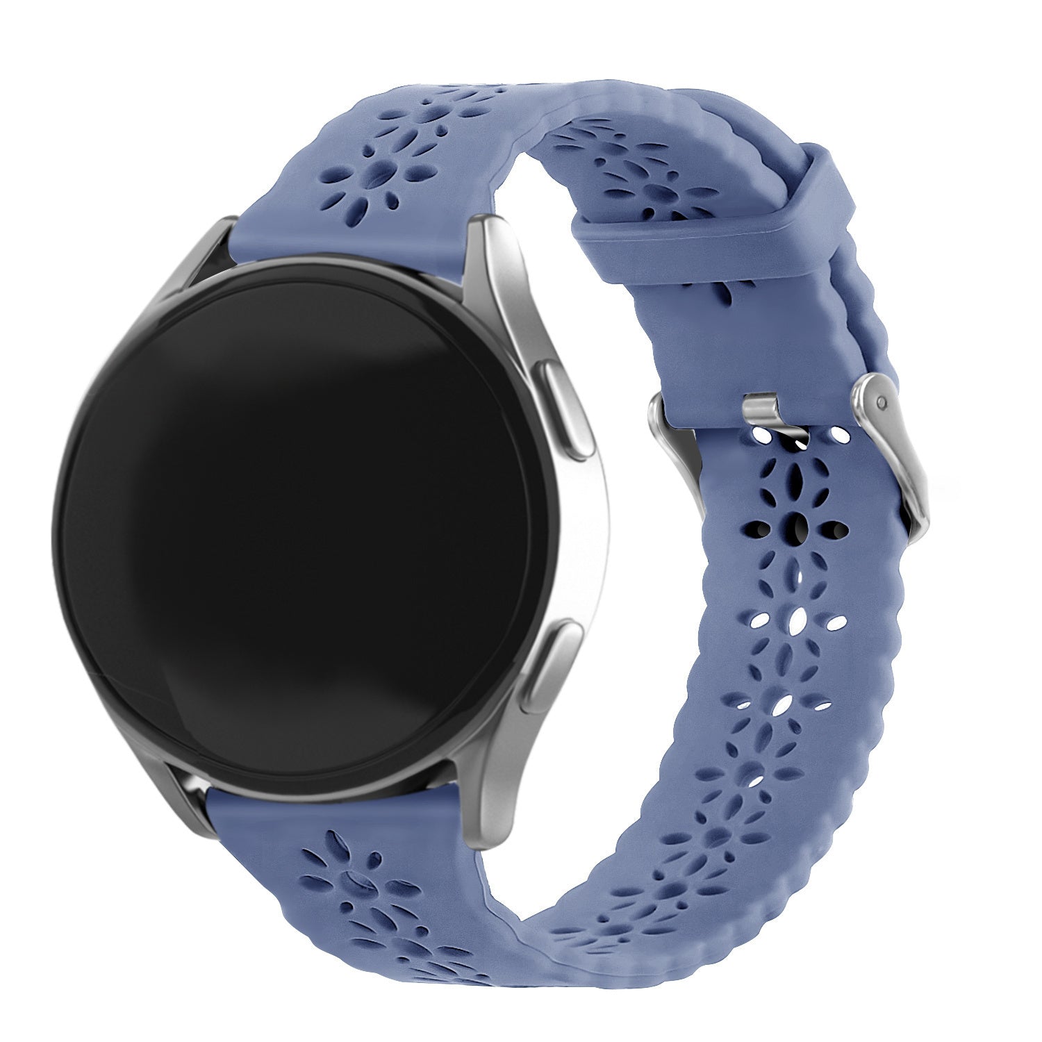 Patterned Silicone Strap, lavender grey, on a watch, 3/4 front view