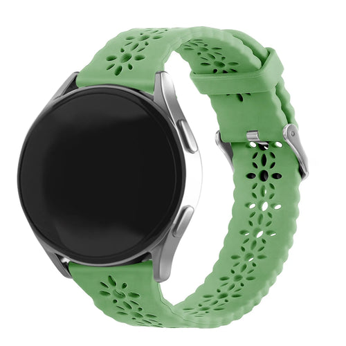 Patterned Silicone Strap, green, on a watch, 3/4 front view