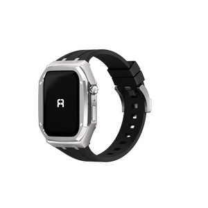 Reqior Apple Watch 45mm Metal Case with Rubber Strap (Silver)