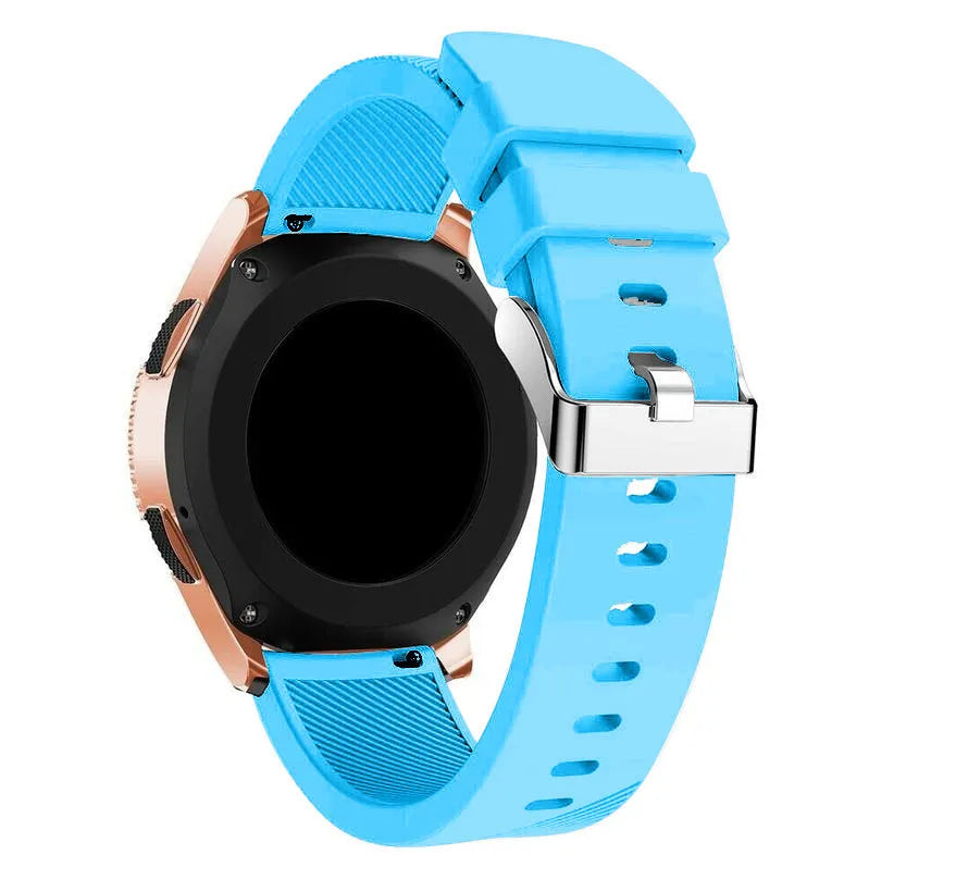 Twill Silicone Strap, light blue, on a watch, 3/4 front view