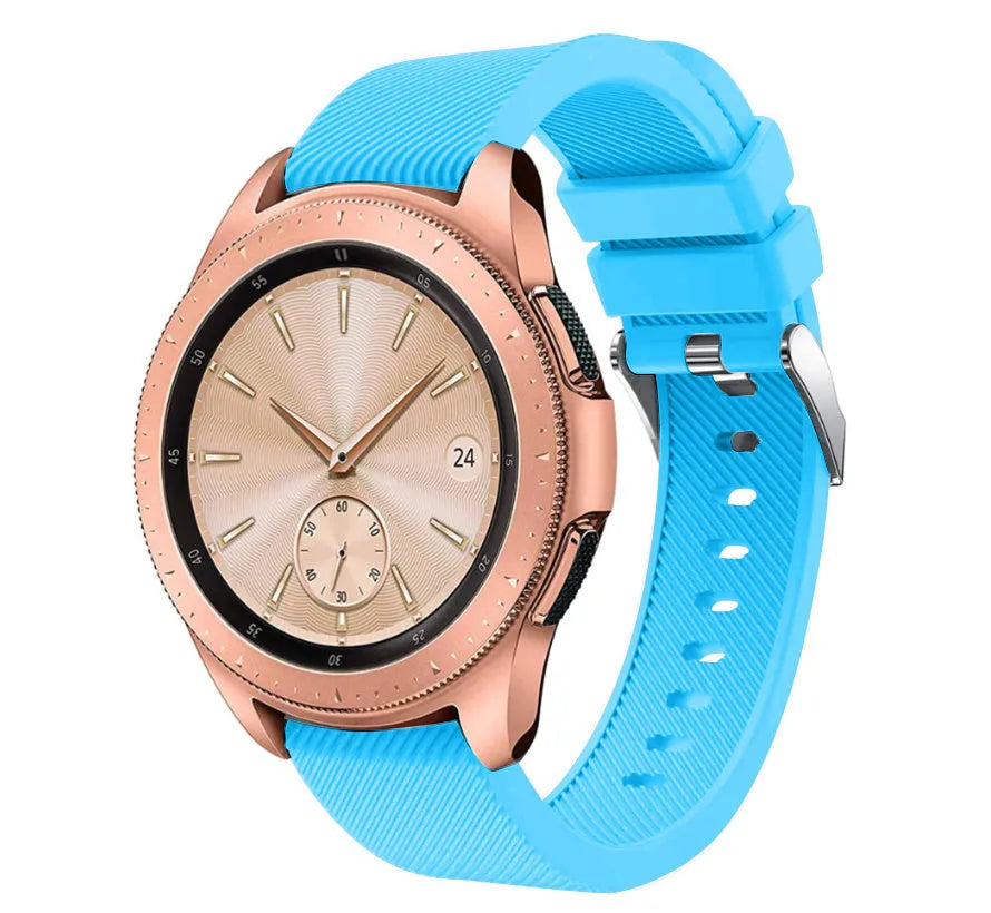 Twill Silicone Strap, light blue, on a watch, 3/4 front view
