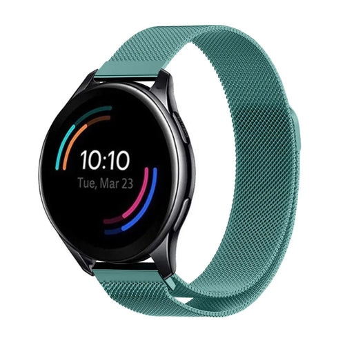 Milanese Strap, green, on a watch, 3/4 front view