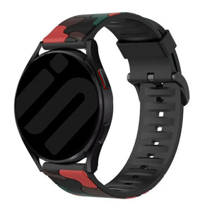 Silicone Camo Strap, red, on a watch, 3/4 front view