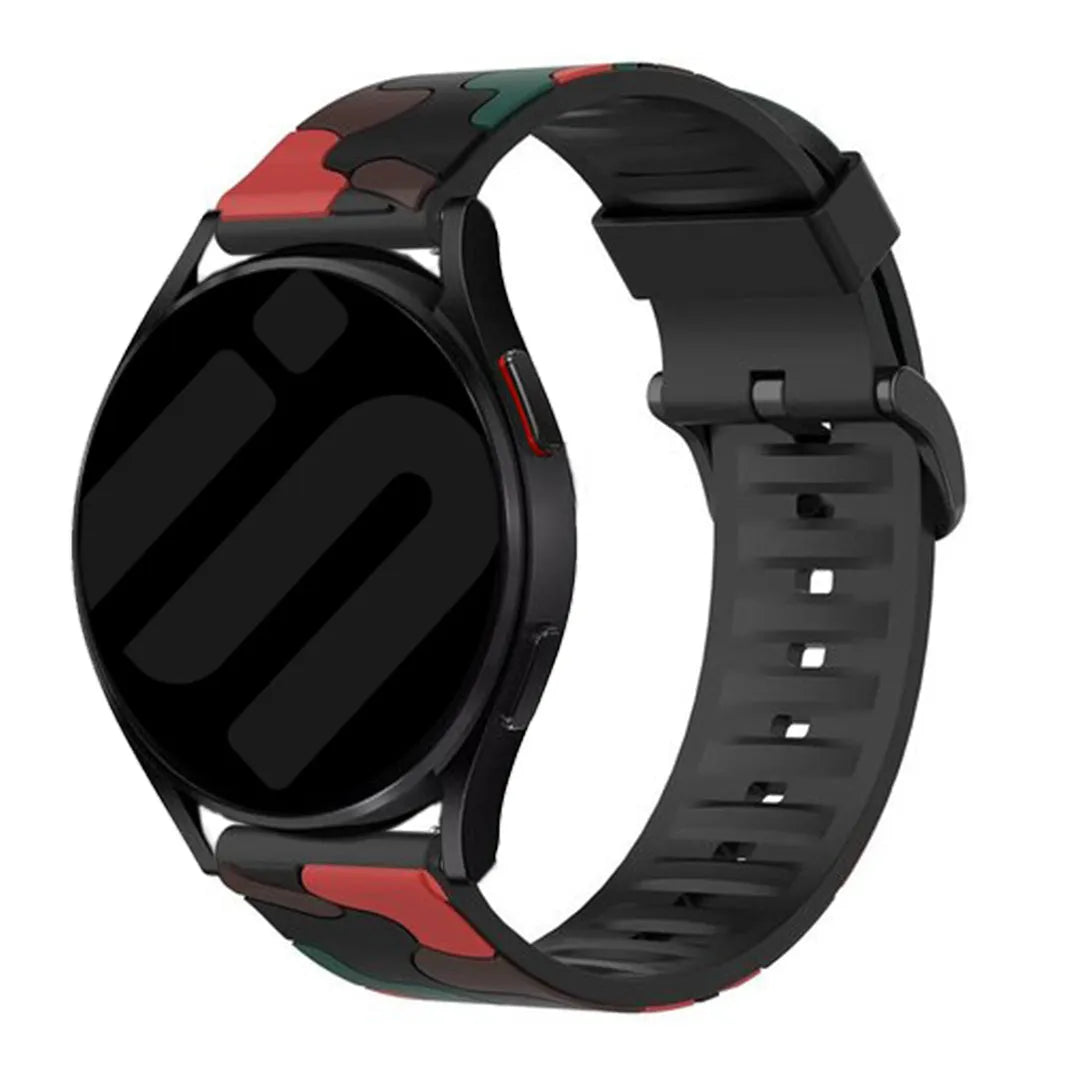 Silicone Camo Strap, red, on a watch, 3/4 front view