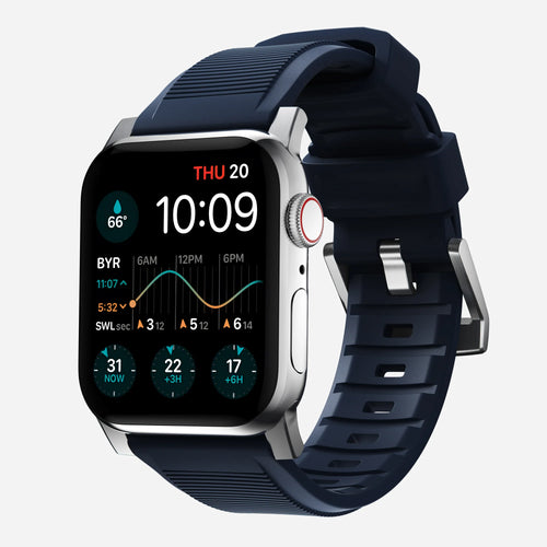 Nomad Rugged Apple Watch Silicone Strap Silver/Atlantic Blue)