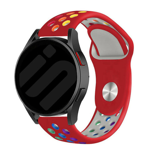 Silicone Sport Strap, red/colourful, on a watch, 3/4 front view