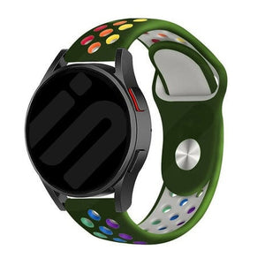 Silicone Sport Strap, army green/colourful, on a watch, 3/4 front view