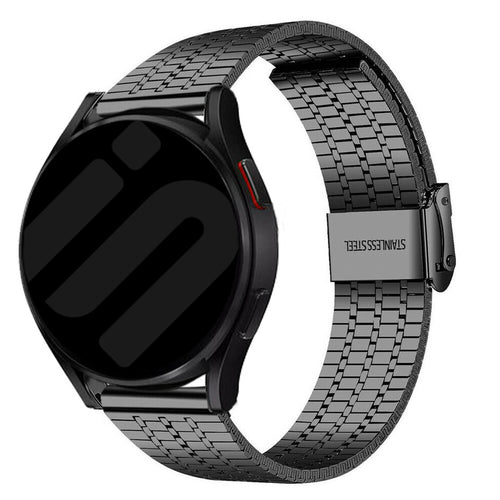 Fine Steel Strap, black, on a watch, 3/4 front view
