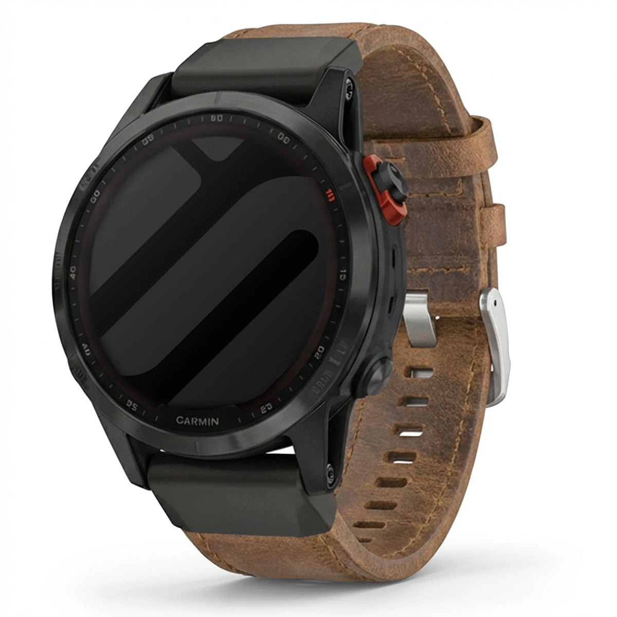 Leather Strap, brown, on a watch, 3/4 front view
