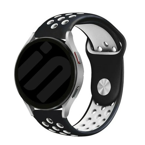 Silicone Sport Strap, black/white, on a watch, 3/4 front view