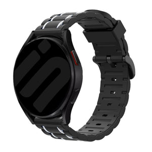 Silicone Strap 'Tough', black/white, on a watch, 3/4 front view