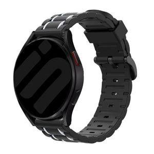 Silicone Strap 'Tough', black/white, on a watch, 3/4 front view