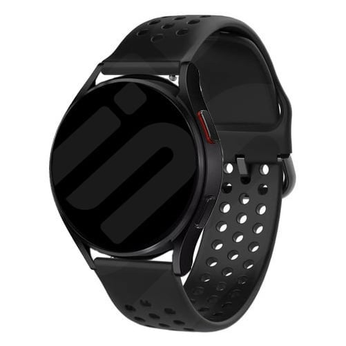 Breathable Silicone Strap, black, on a watch, 3/4 front view