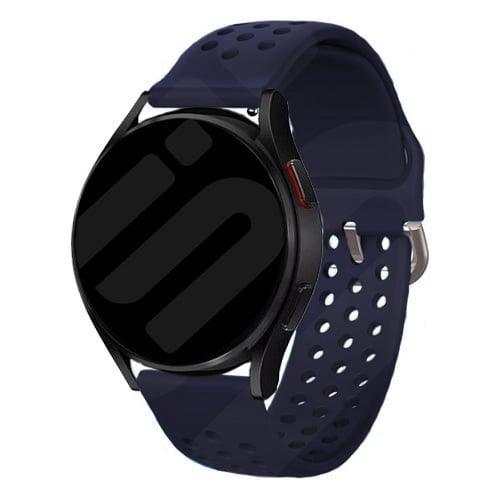 Breathable Silicone Strap, dark blue, on a watch, 3/4 front view